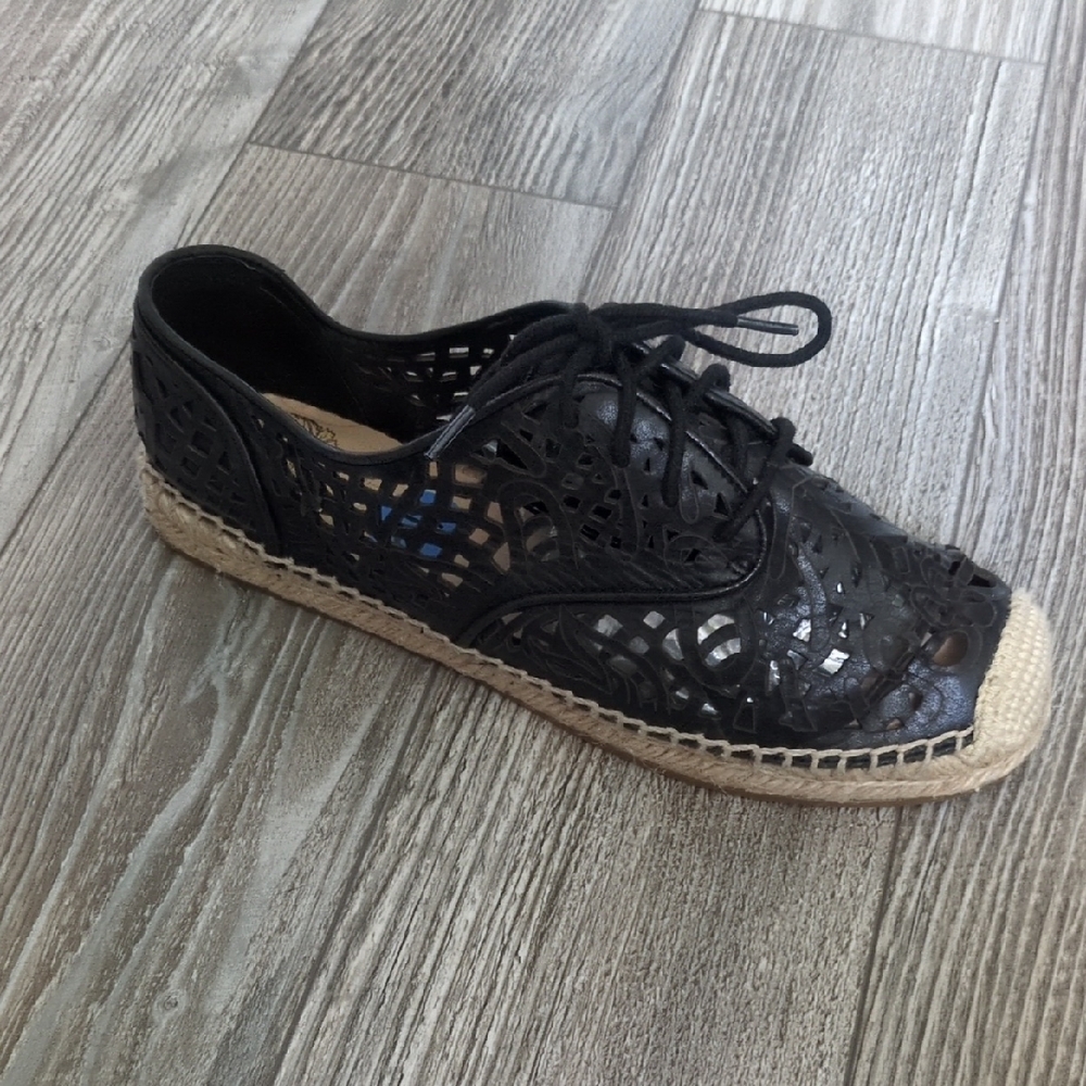 Vince Camuto Dinah Black Leather Espadrille Lace-Up Shoes 6.5 NEW
